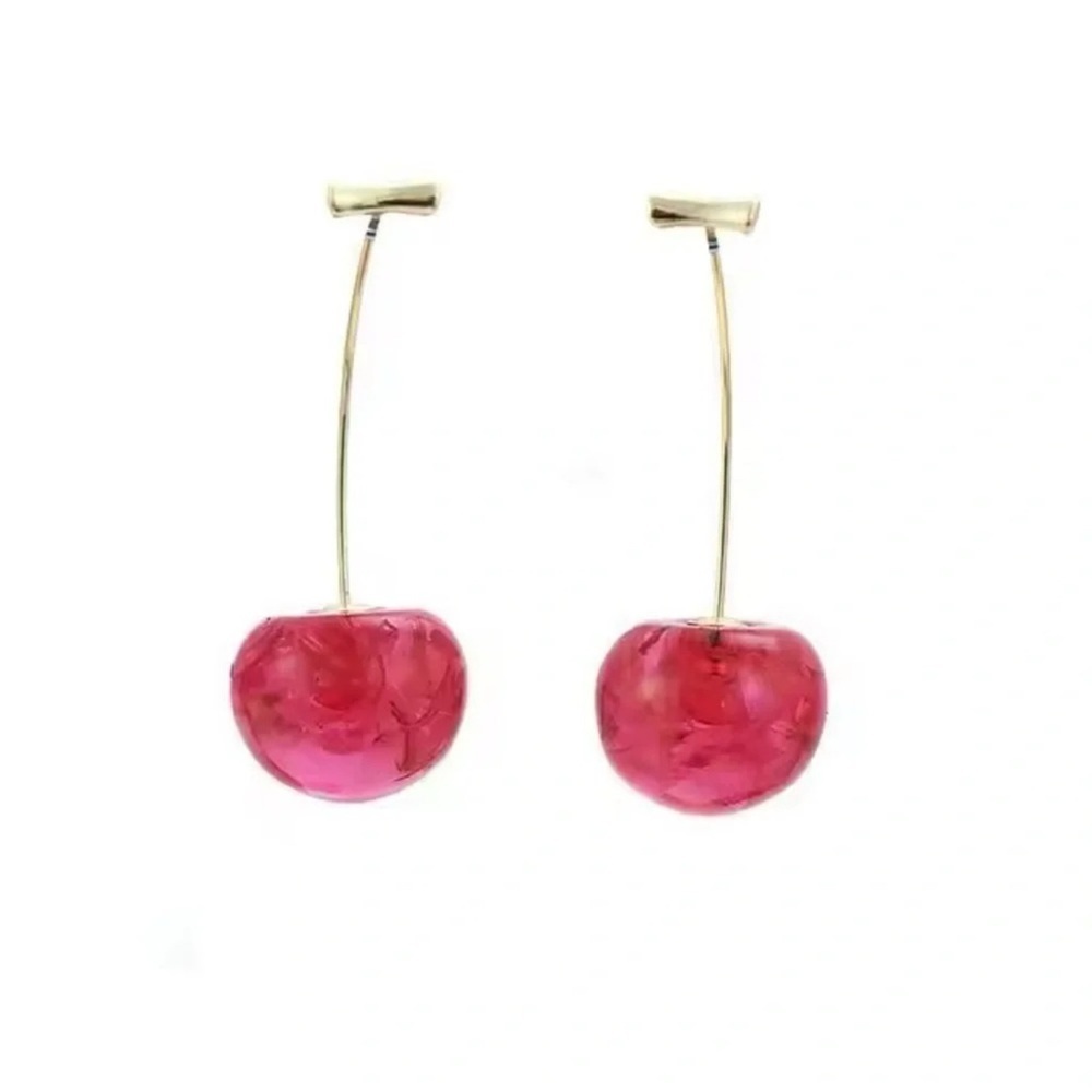 Pink Cherry Gold Drop Earrings - Picture 8 of 10